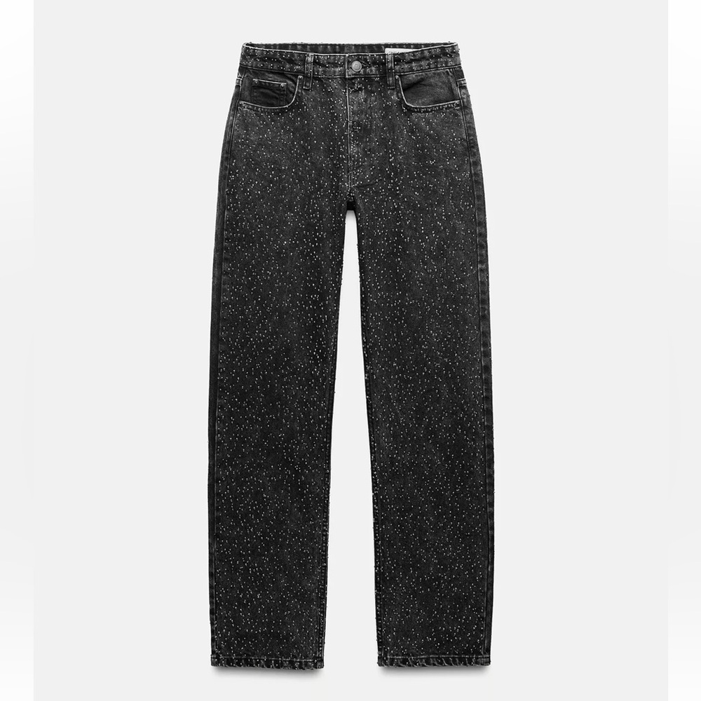 Zara Women’s Rhinestone Pants Denim Black